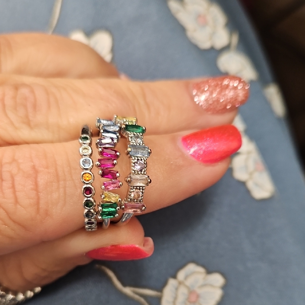 Elegant Multicolor Gemstone Silver Ring Set